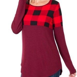 ⭐️CLEARANCE⭐️ NEW! Zenana Red, Black & Burgundy Plaid Long Sleeve Top